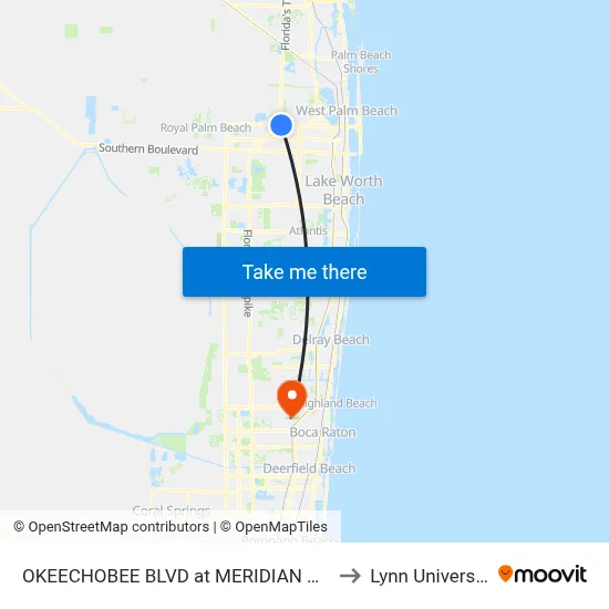 OKEECHOBEE BLVD at  MERIDIAN WAY to Lynn University map