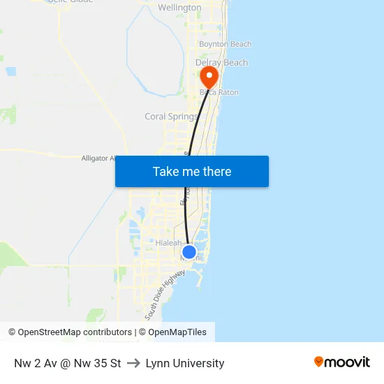 Nw 2 Av @ Nw 35 St to Lynn University map