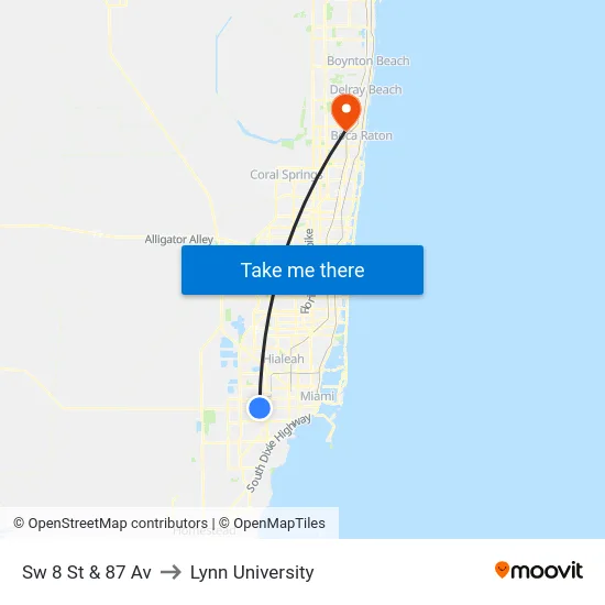 Sw 8 St & 87 Av to Lynn University map