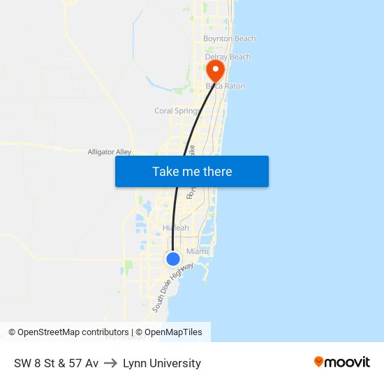 SW 8 St & 57 Av to Lynn University map