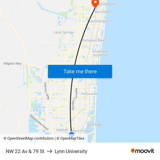 NW 22 Av & 79 St to Lynn University map