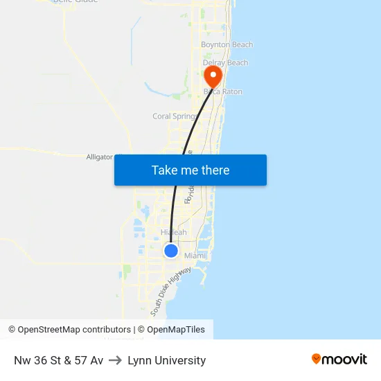 Nw 36 St & 57 Av to Lynn University map