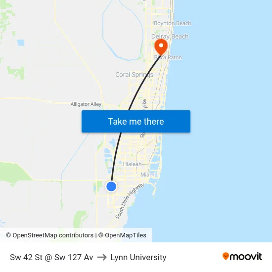 Sw 42 St @ Sw 127 Av to Lynn University map