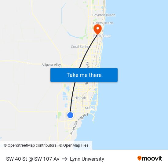 SW 40 St @ SW 107 Av to Lynn University map