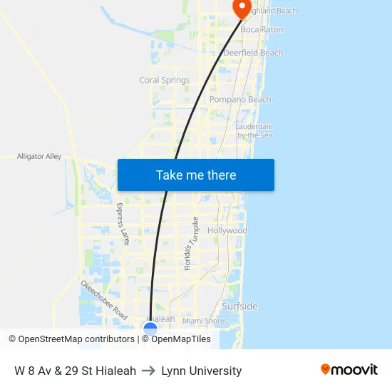 W 8 Av & 29 St Hialeah to Lynn University map