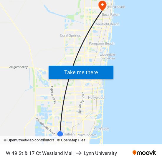 W 49 St & 17 Ct Westland Mall to Lynn University map