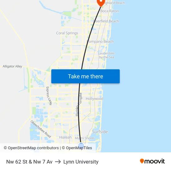 Nw 62 St & Nw 7 Av to Lynn University map