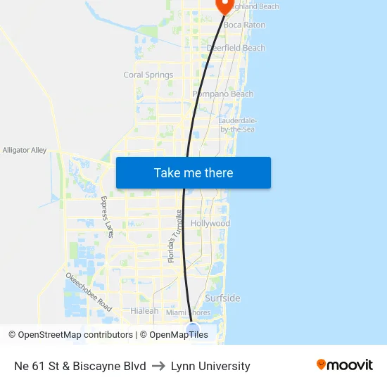 Ne 61 St & Biscayne Blvd to Lynn University map
