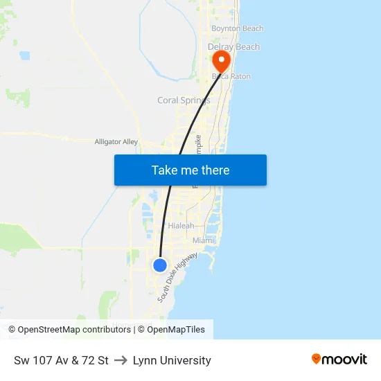 Sw 107 Av & 72 St to Lynn University map