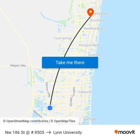Nw 186 St @ # 8505 to Lynn University map