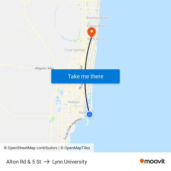 Alton Rd & 5 St to Lynn University map