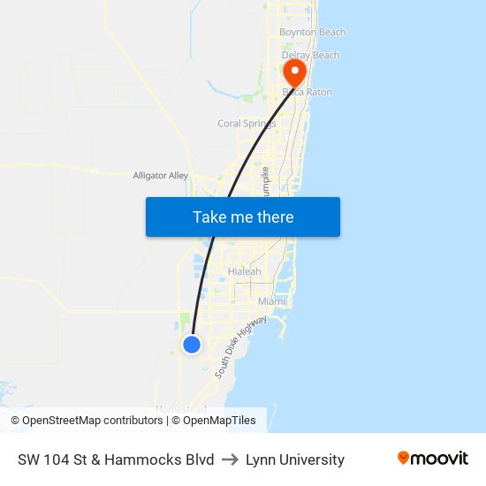 SW 104 St & Hammocks Blvd to Lynn University map