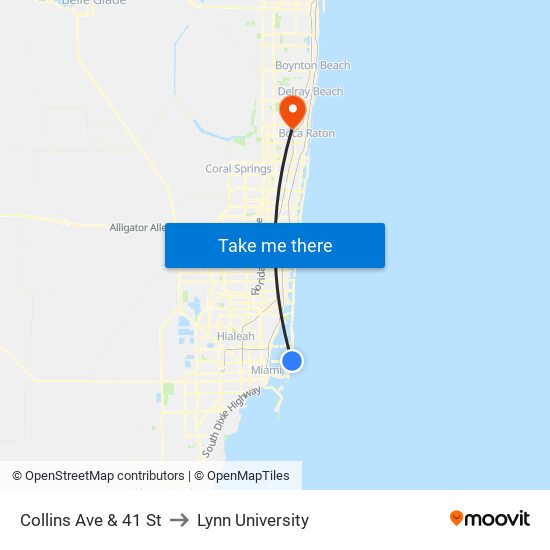 Collins Ave & 41 St to Lynn University map