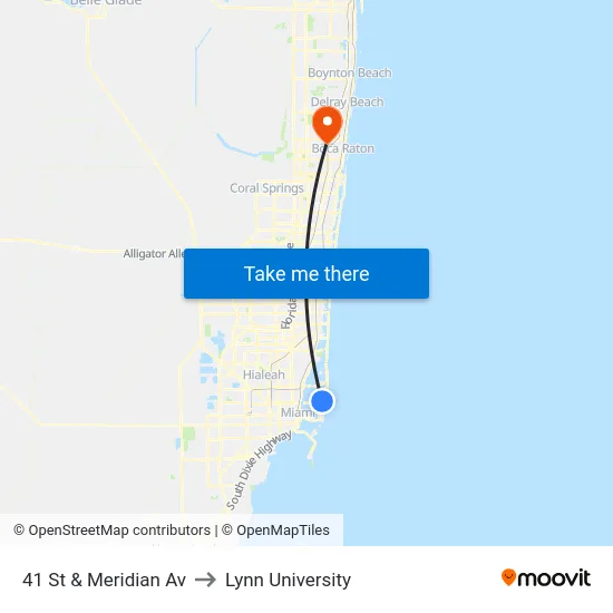 41 St & Meridian Av to Lynn University map