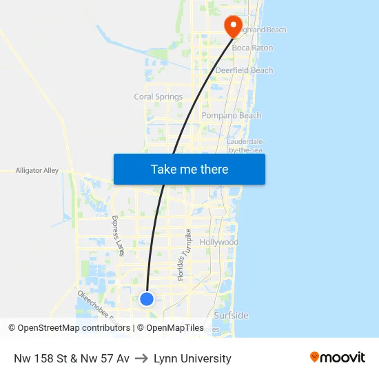 Nw 158 St & Nw 57 Av to Lynn University map