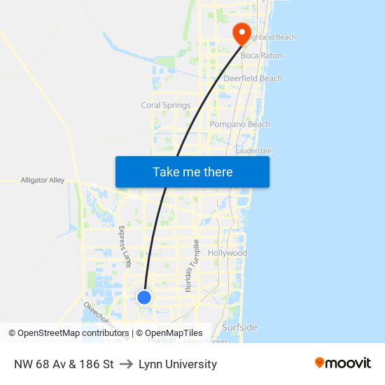 NW 68 Av & 186 St to Lynn University map