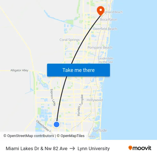 Miami Lakes Dr & Nw 82 Ave to Lynn University map