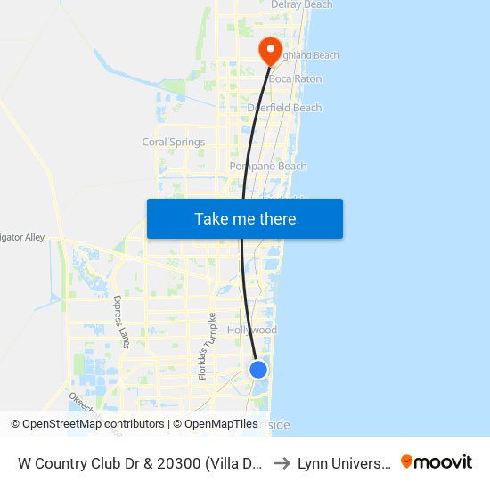 W Country Club Dr & 20300 (Villa Dora to Lynn University map