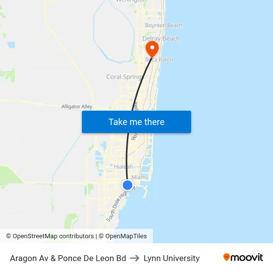 Aragon Av & Ponce De Leon Bd to Lynn University map