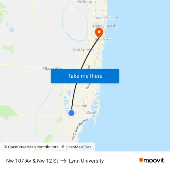 Nw 107 Av & Nw 12 St to Lynn University map