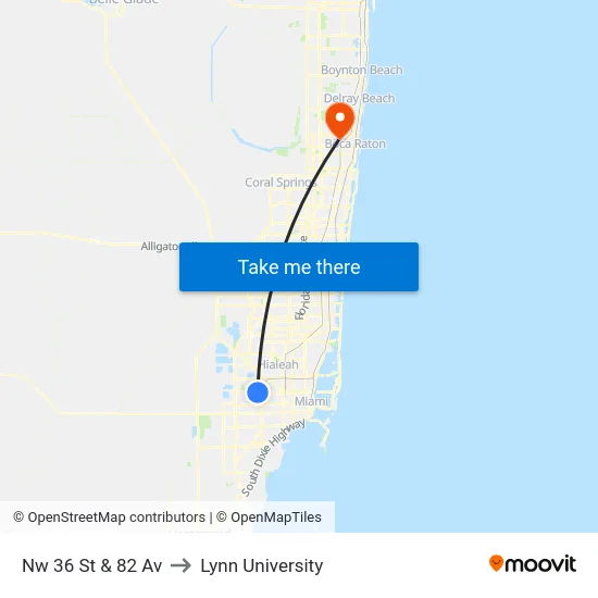 Nw 36 St & 82 Av to Lynn University map