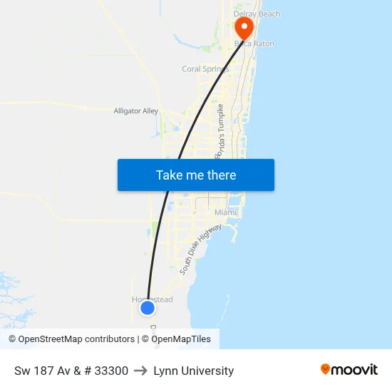 Sw 187 Av & # 33300 to Lynn University map