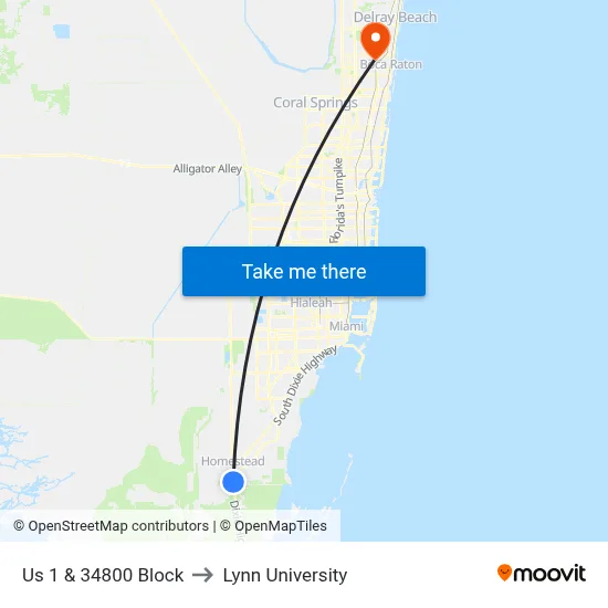 Us 1 & 34800 Block to Lynn University map