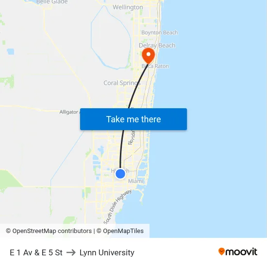 E 1 Av & E 5 St to Lynn University map
