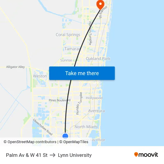 Palm Av & W 41 St to Lynn University map