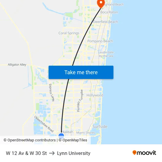 W 12 Av & W 30 St to Lynn University map