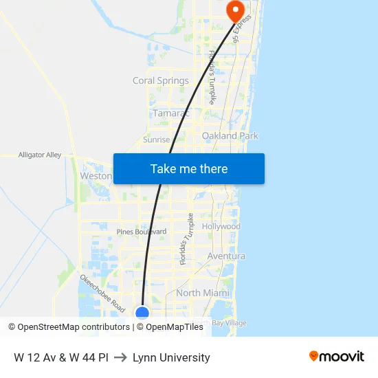 W 12 Av & W 44 Pl to Lynn University map