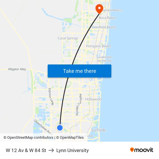 W 12 Av & W 84 St to Lynn University map