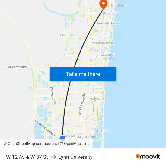 W 12 Av & W 37 St to Lynn University map