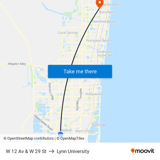 W 12 Av & W 29 St to Lynn University map