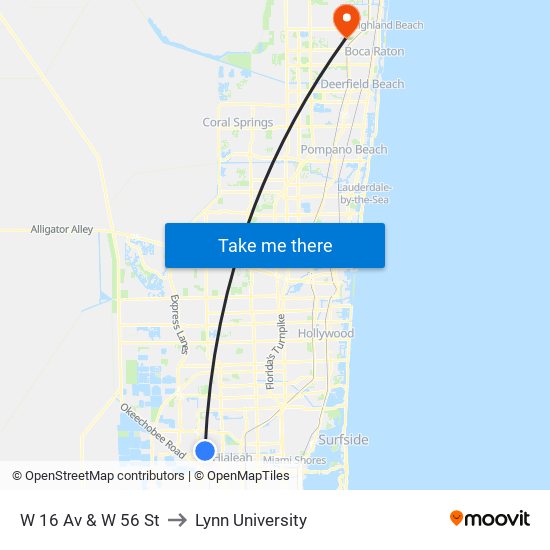 W 16 Av & W 56 St to Lynn University map