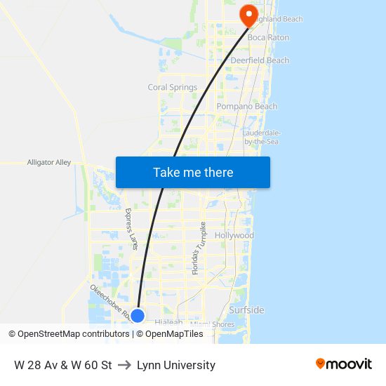 W 28 Av & W 60 St to Lynn University map