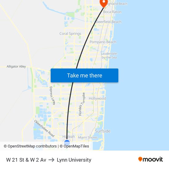 W 21 St & W 2 Av to Lynn University map