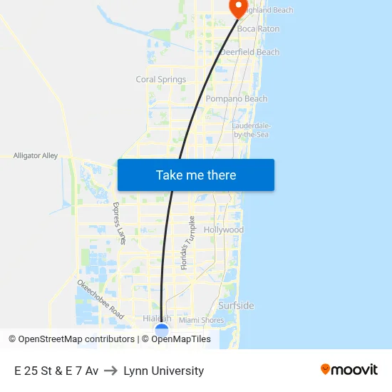 E 25 St & E 7 Av to Lynn University map
