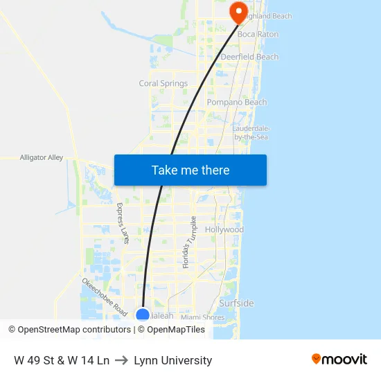 W 49 St & W 14 Ln to Lynn University map