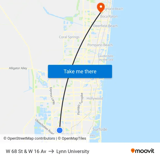 W 68 St & W 16 Av to Lynn University map