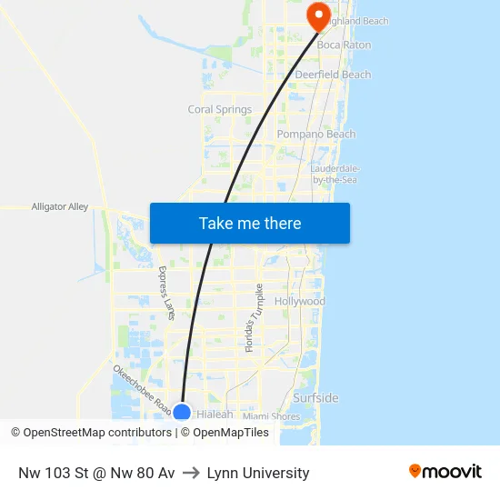 Nw 103 St @ Nw 80 Av to Lynn University map