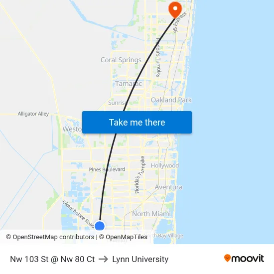 Nw 103 St @ Nw 80 Ct to Lynn University map