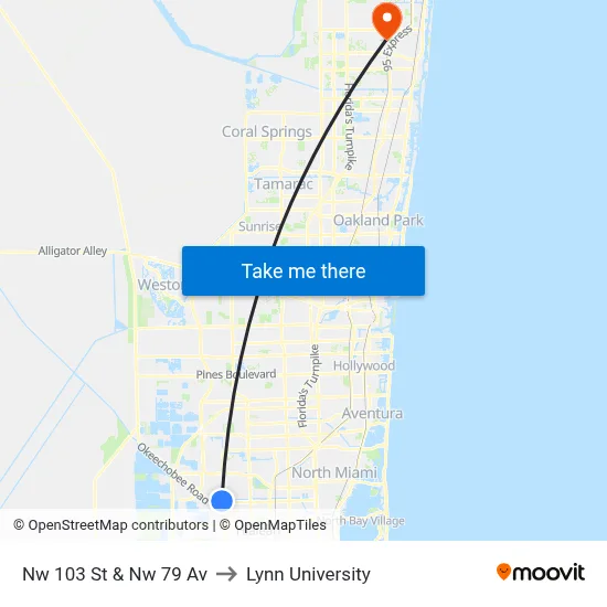 Nw 103 St & Nw 79 Av to Lynn University map