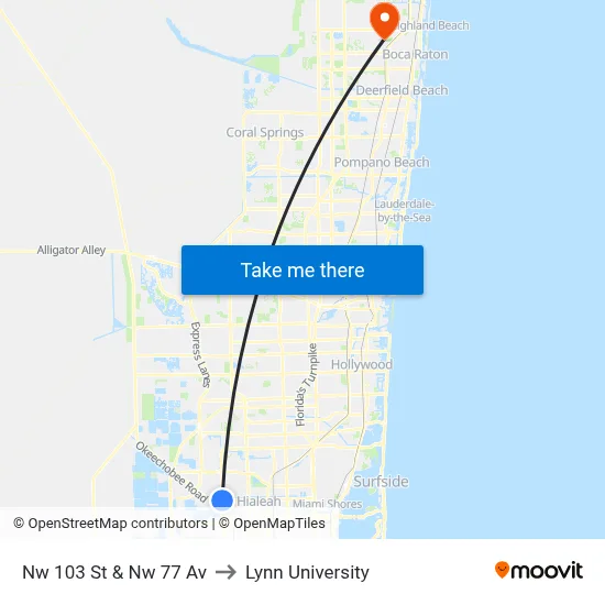 Nw 103 St & Nw 77 Av to Lynn University map