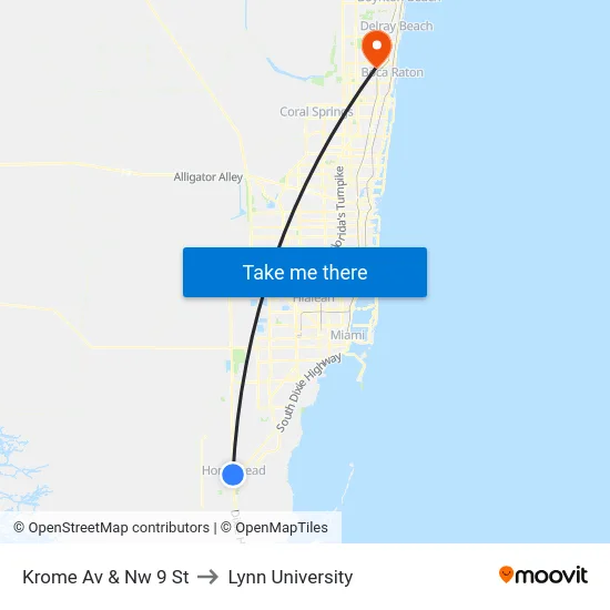 Krome Av & Nw 9 St to Lynn University map