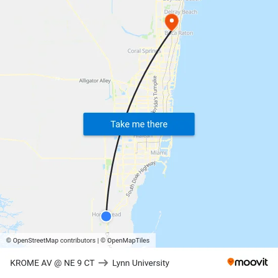 Krome Av @ Ne 9 Ct to Lynn University map