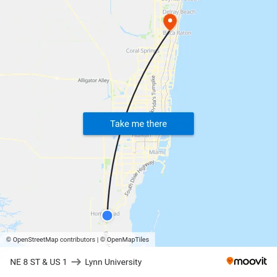 Ne 8 St & Us 1 to Lynn University map