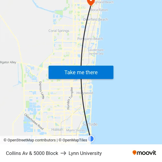 Collins Av & 5000 Block to Lynn University map