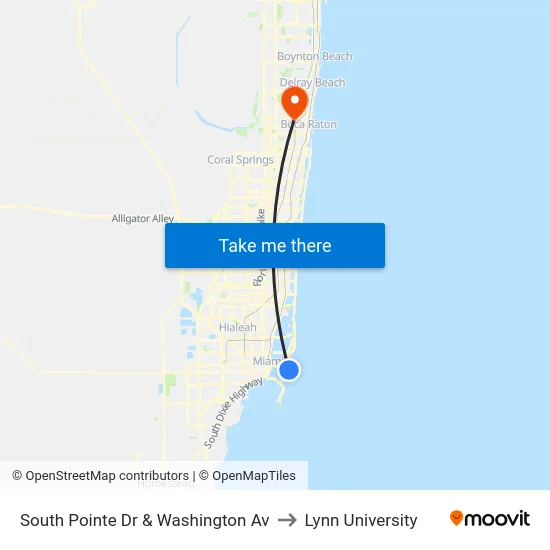 South Pointe Dr & Washington Av to Lynn University map