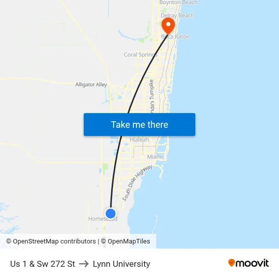 Us 1 & Sw 272 St to Lynn University map